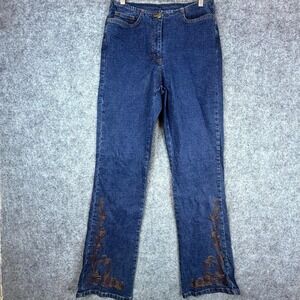 Jones Jeans‎ Women 36 Blue Y2K Stretch Embroidered Straight Minimal Waist Band